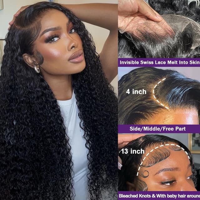 Detalle 2 de Momaksa 30 Inch 13x4 HD Lace Front Deep Wave Human Hair Wig (200% Density, Glueless)