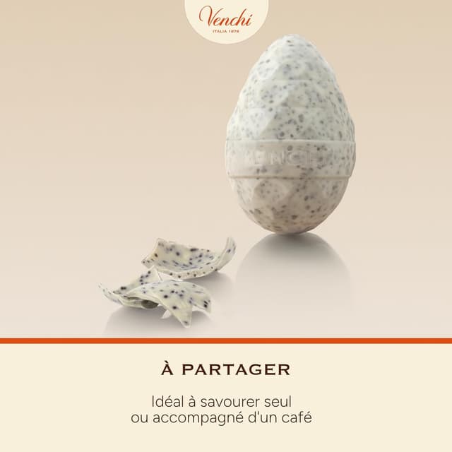 Detalle de Venchi Œuf au chocolat à la noix de coco, éclats de biscuit noir (150 g) sans gluten, avec surprise