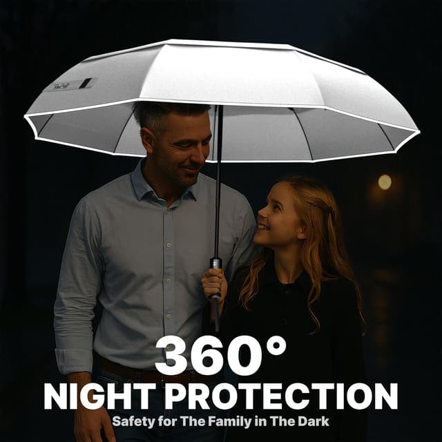 Detalle de Royal Walk windproof folding travel umbrella with automatic open/close and genuine real wood handle (White)