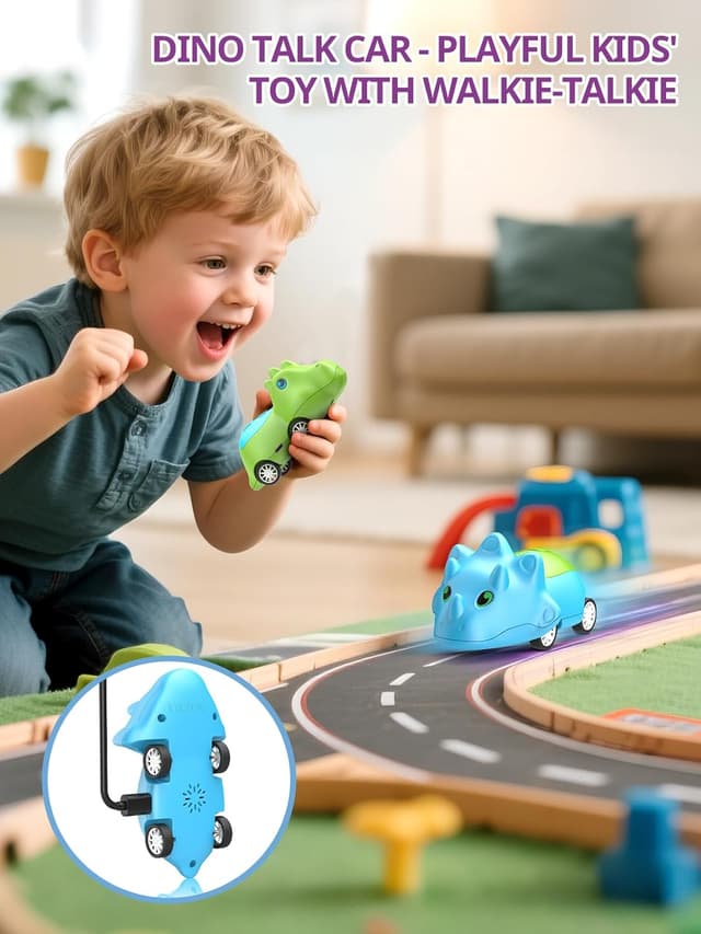 Detalle de Set da 2 Inspireyes macchine giocattolo dinosauro con walkie-talkie ricaricabili (USB-C)