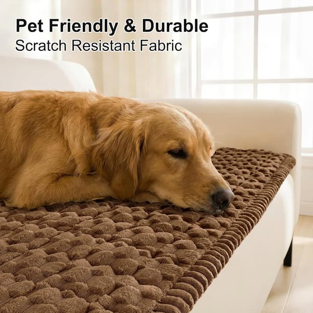 Detalle de Smiry Couch Covers for Dogs (Washable, Non-Slip) Fuzzy Flannel Sofa Protector, Chocolate