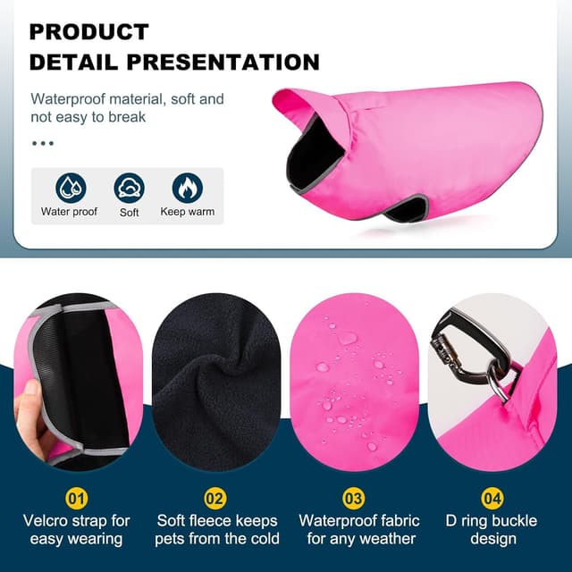 Detalle de YFbrite Waterproof Dog Coat – Lightweight Pet Raincoat Jacket (Pink, Small)