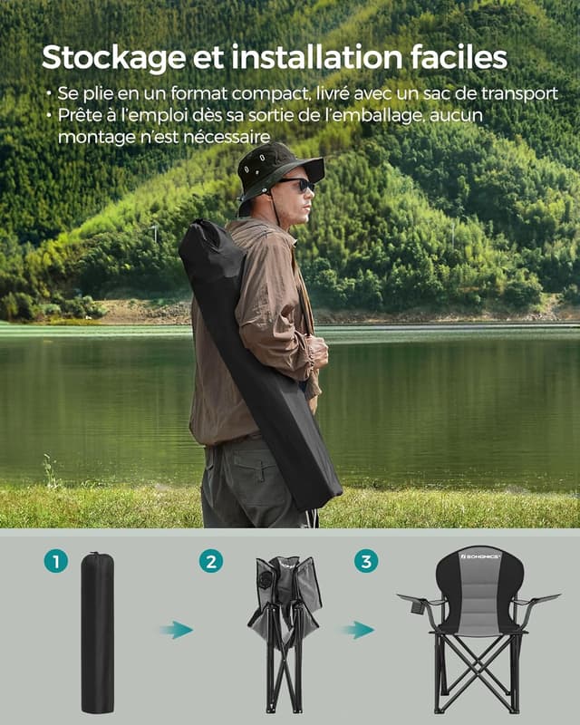 Thumbnail 6 de SONGMICS Chaise de camping pliable avec assise en éponge et porte-gobelet (jusqu’à 250 kg)