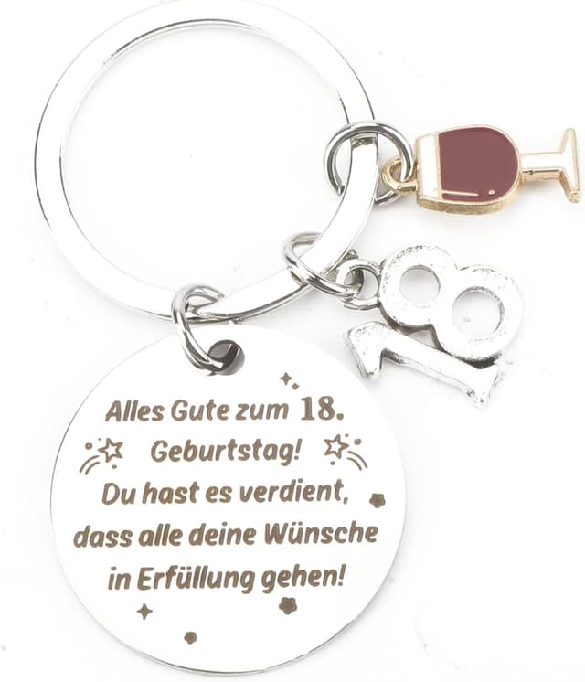 Detalle de Sweet 18 Schlüsselanhänger mit Rotwein-Anhänger zum 18. Geburtstag – lustiges Geschenk zur Partydeko