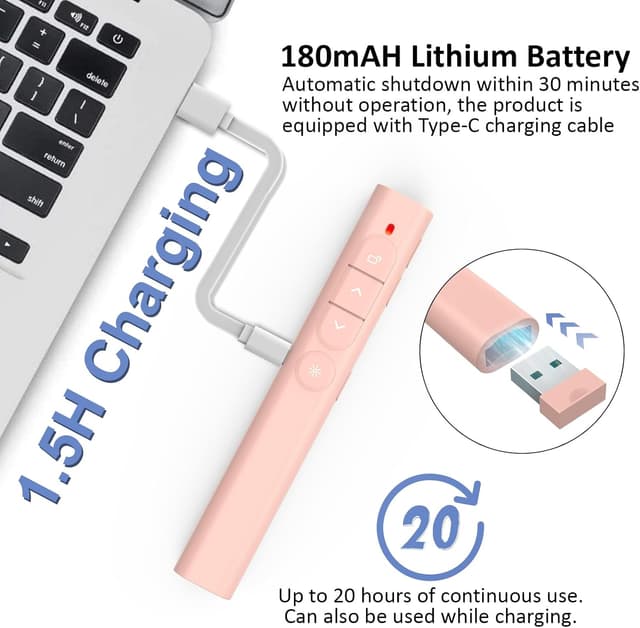 Detalle 2 de SunnyOcean Télécommande PowerPoint rechargeable 2.4GHz rose