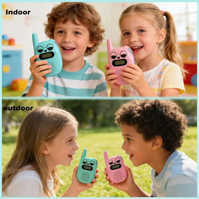 Detalle de QNIGLO Walkie Talkies for Kids (Ages 3–12) with 3-Mile Range, 22 Channels & Rechargeable Battery