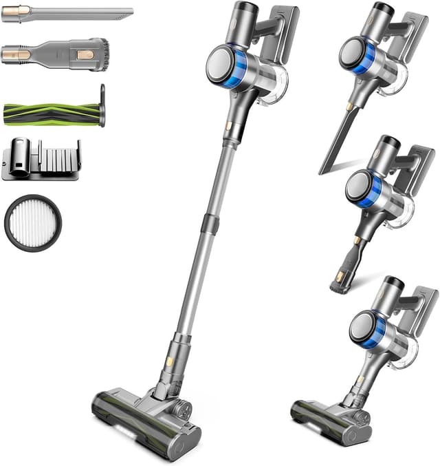 Detalle de Aspirateur balai sans fil 400 W 45 kPa, autonomie jusqu’à 55 min avec batterie amovible, brosse anti-emmêlement et LED