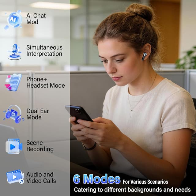 Thumbnail 2 de ZYHKON AI Écouteur traducteur instantané 164 langues (ANC/ENC, écran tactile LED, 48 h) – Noir