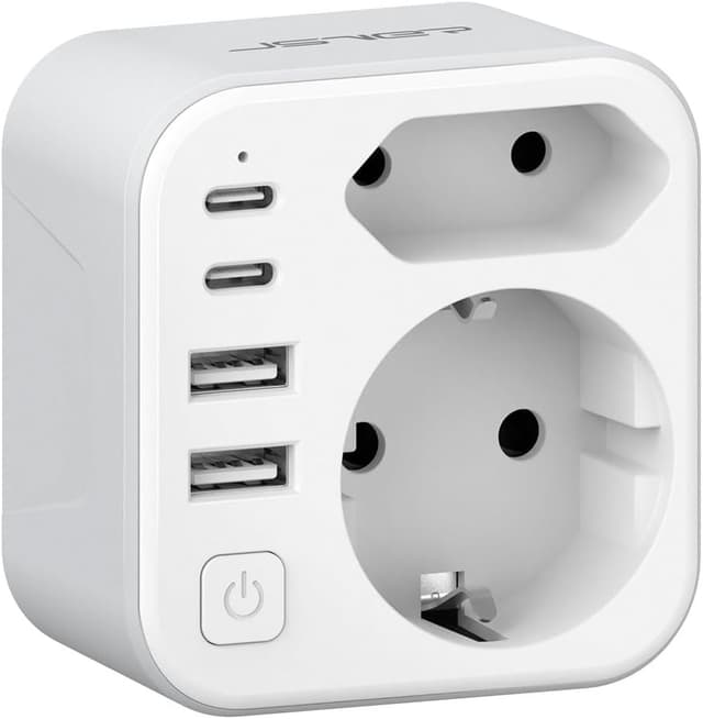 Detalle de JSVER adattatore da viaggio universale 6 in 1 con spina tipo L e 4 porte USB (2 USB-C + 2 USB-A)