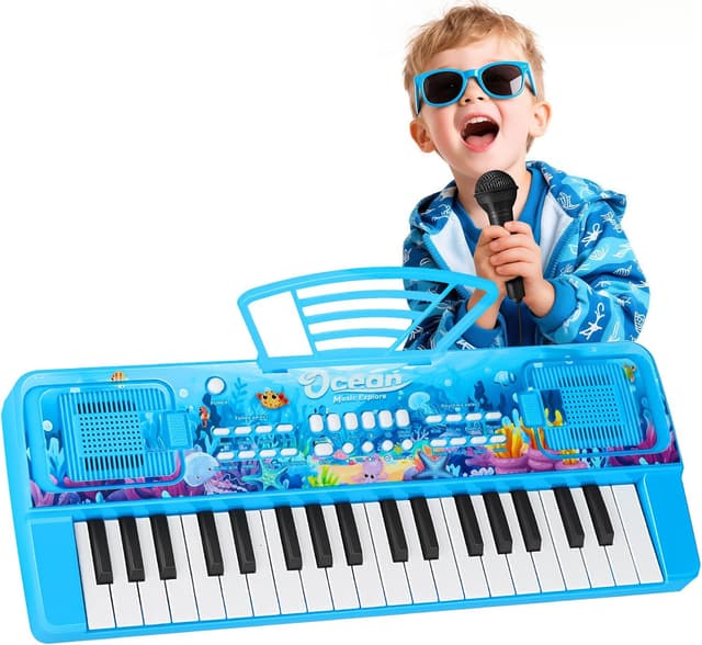 Detalle de 37 Key Upgrade Kids Piano Keyboard with Microphone (Ocean Blue) – Portable Electronic Toy for Ages 3–5 and up