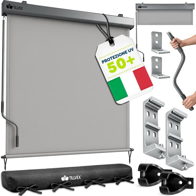 Detalle de tillvex® Tenda da sole verticale 180 x 250 cm con manovella, impermeabile in alluminio