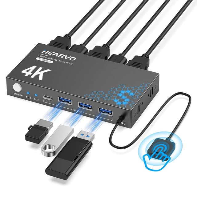 Detalle de USB 3.0 HDMI KVM Switch 4K 2-Computer Setup