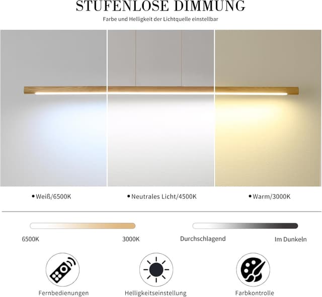 Detalle de Mikeru Eschenholz-Pendelleuchte 120 cm dimmbar