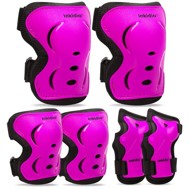 Detalle de Inkidio Kinder-Schutzausrüstungs-Set mit Knieschützern, Ellbogenschützern & Handgelenkschützern (für Skaten, Skateboard, Roller, Radfahren)