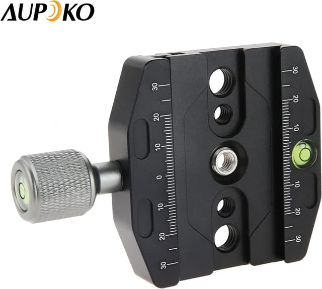 Detalle 2 de Aupoko QR-70N 70mm Arca Swiss compatible quick release clamp (1/4" to 3/8") with built-in spirit level