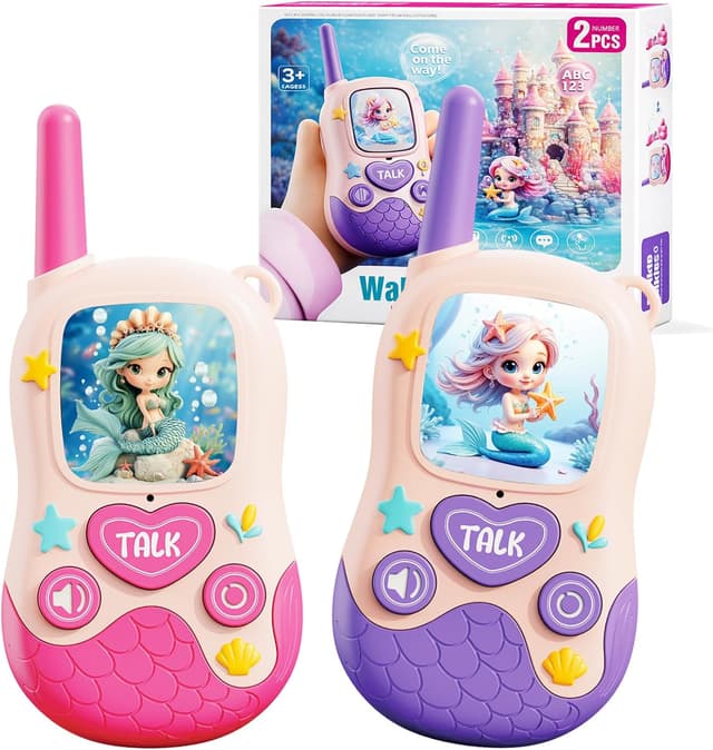 Detalle de Kids Mermaid Walkie Talkies Toy Set (2 Pack) for Ages 3–8 – Outdoor Camping & Garden Play