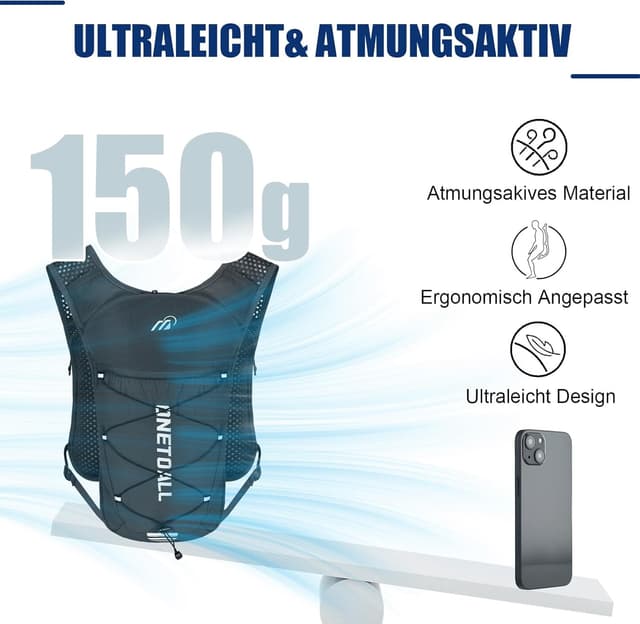 Detalle 2 de ONETOALL Laufweste Damen mit 500-ml-Trinkflasche & 2-L-Trinkblase (150 g) – reflektierend für Laufen, Trail, Bike