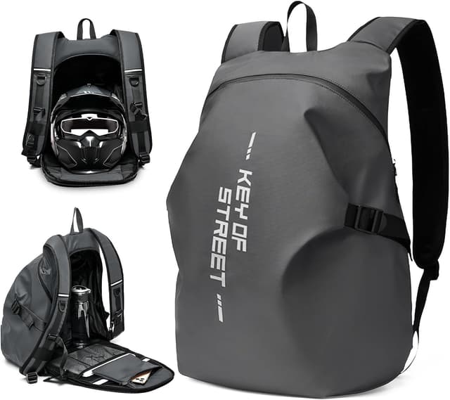 Detalle de WEPLAN Sac à dos de moto pour casque rigide, 45 L, gris réfléchissant et étanche