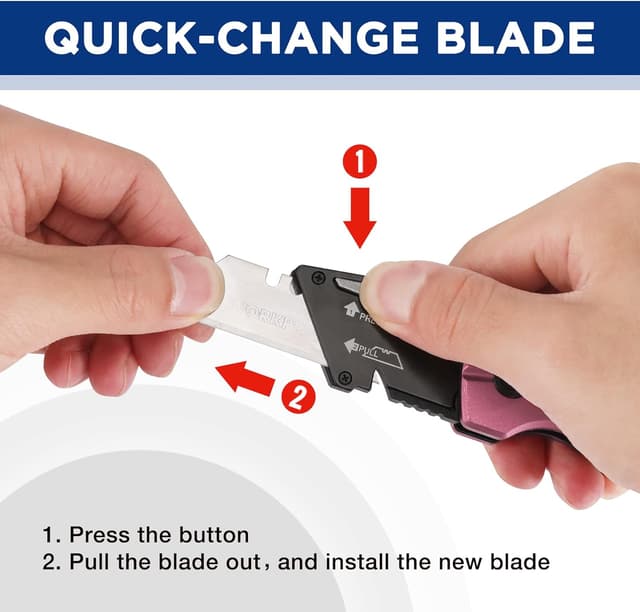 Detalle de WORKPRO Cutter Professionnel Pliant rose avec mécanisme de changement rapide et 10 lames SK5