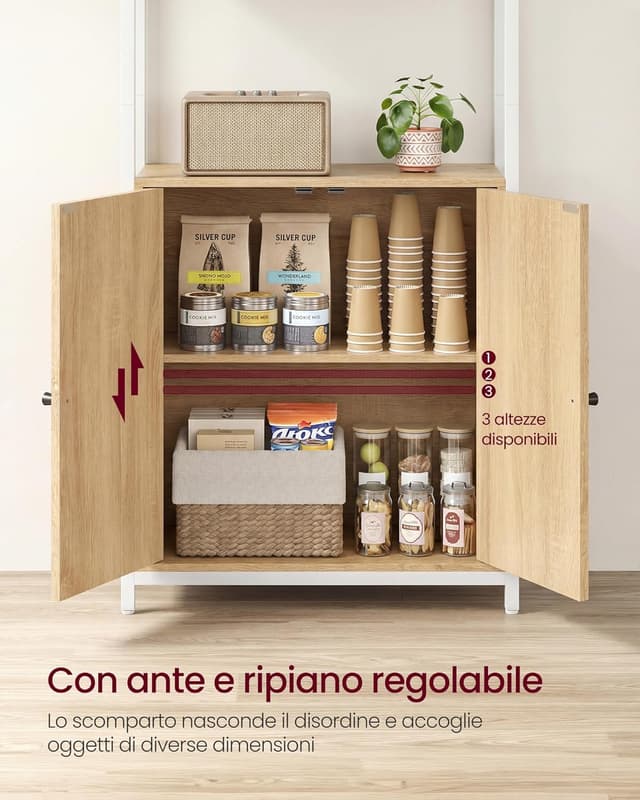 Detalle de VASAGLE LLS133YA01 Libreria verticale a 6 ripiani con anta, struttura in metallo e pannelli Rovere dorato/bianco opaco