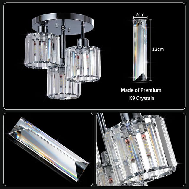 Thumbnail 6 de Rayofly Modern Crystal 3-Light Ceiling Light