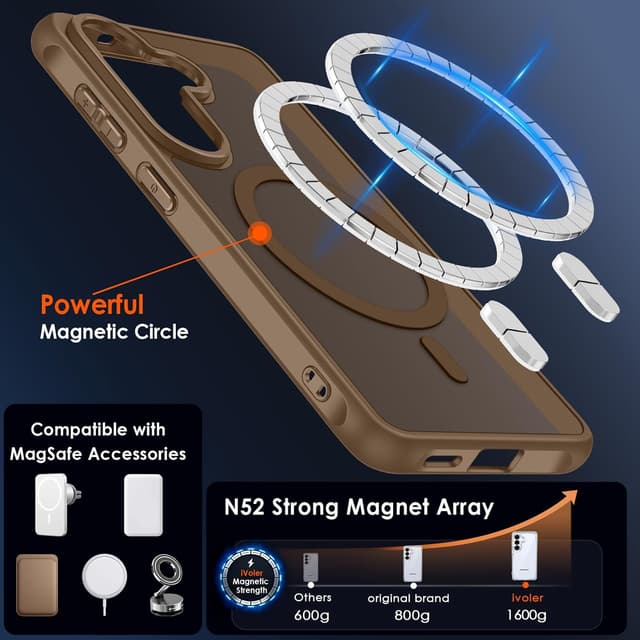 Detalle de iVoler Cover Magnetica per Samsung Galaxy S26 5G con MagSafe e 2 vetri temperati, marrone chiaro opaca anti-impronte