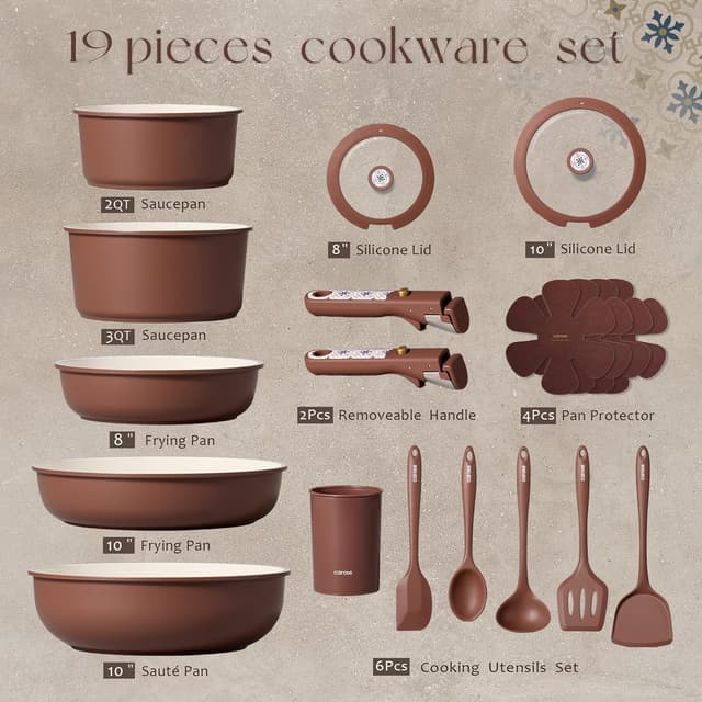 Detalle 2 de CAROTE 19Pcs Ceramic Cookware Set 19Pc