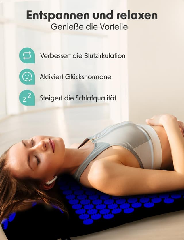 Detalle de LifeGoods Akupressurmatte mit Kissen – Akkupressmatte für Rücken & Nacken