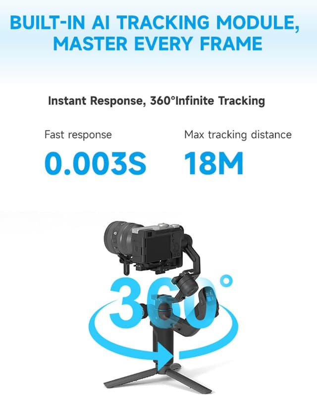 Detalle de FeiyuTech SCORP Mini-3-Pro 4-en-1 cardan stabilisateur (3 axes) avec IA intégrée et poignée détachable, charge utile 2 kg