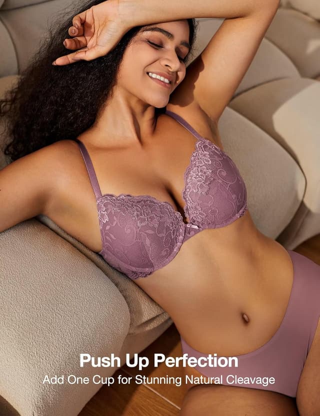 Detalle de Deyllo Push-Up-BH für Damen mit Spitze – gepolsterter Bügel-BH mit Trägern zum Verstellen