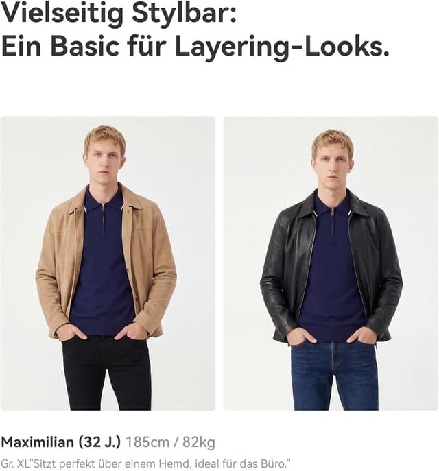 Detalle de GLESTORE Poloshirt Herren Langarm Casual mit Giraffe Stickerei – knitterfrei & elastisch