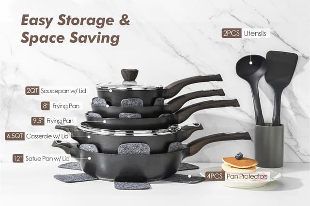 Detalle de SENSARTE 14-Piece Nonstick Cookware Set