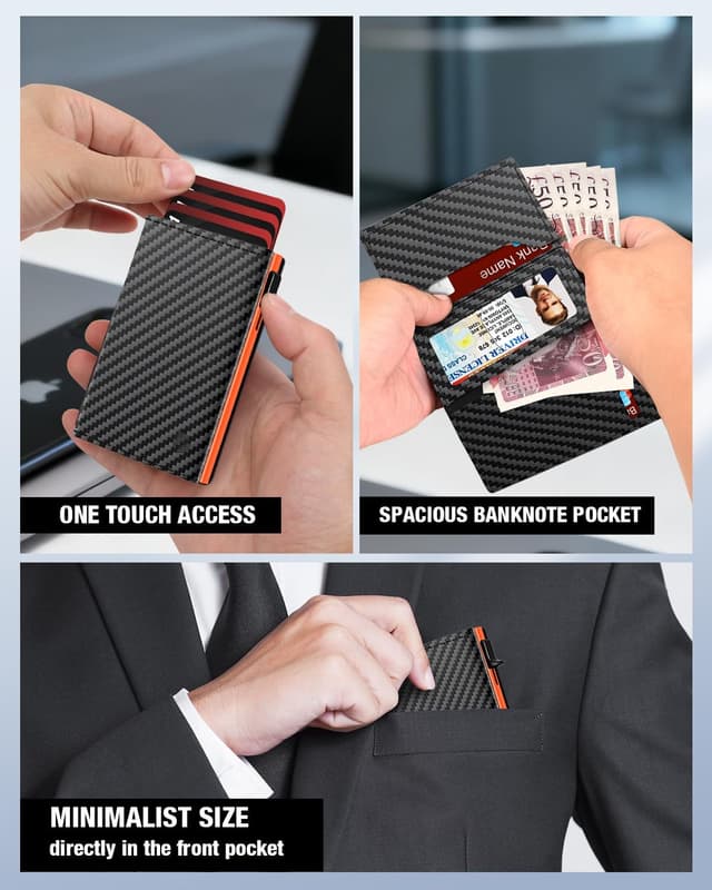 Detalle de Mens Wallets Credit Card Holder with Magnetic Closure, Coin Pocket & RFID Protection (Black & Orange)