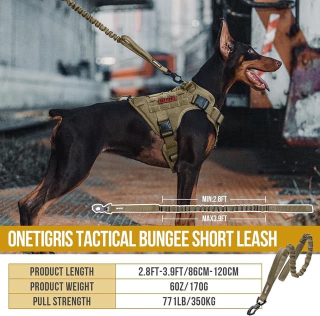 Detalle de OneTigris Tactical Dog Training Bungee Leash with 2 Control Handles (Quick Release Nylon Leads Rope)