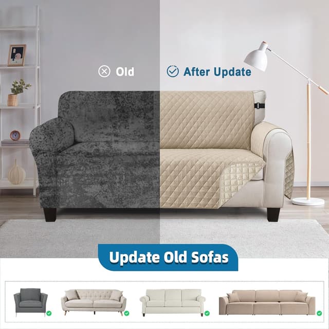 Detalle de Jaotto Copridivano 2 Posti impermeabile beige con braccioli e tasche laterali