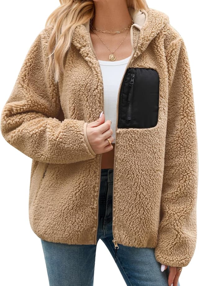 Detalle de Tuopuda Teddyfell Jacke Damen Zipper Hoodie