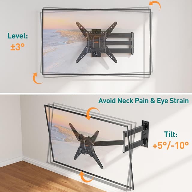 Detalle de ELIVED TV Wall Bracket with 796mm Long Arm (Full Motion Corner Mount) for 26–65 inch TVs, up to 45kg, Max VESA 400x400