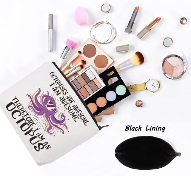 Detalle de LEVLO Octopus Cosmetic Makeup Bag – cotton canvas zipper pouch for octopus fans