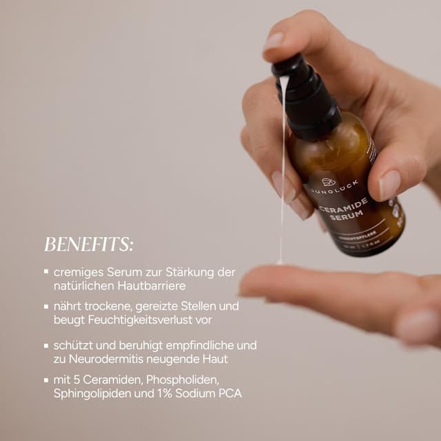Detalle de junglück JUNGLÜCK Ceramide Serum (vegan) – nährendes Gesichtsserum gegen trockene, gereizte Haut & Rötungen