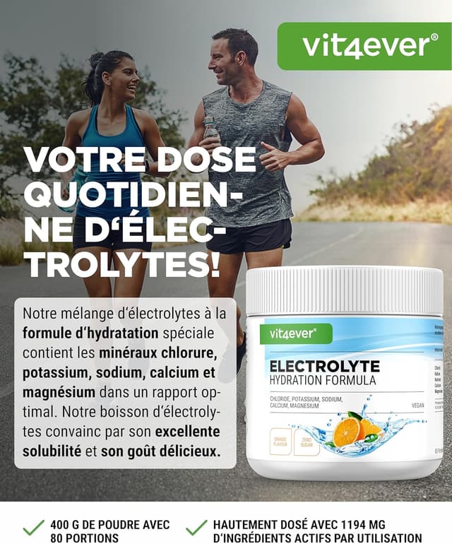 Detalle de Vit4ever Electrolytes vit4ever – 400 g (80 portions) goût orange, sans sucre, vegan