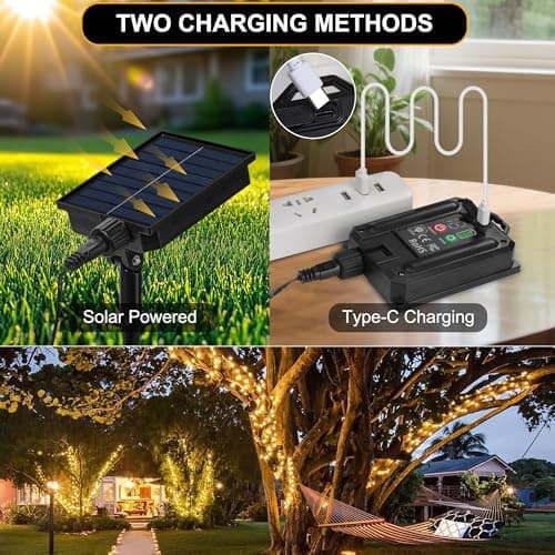 Detalle de Tacobey Guirnalda de luces exterior solar 20 m con 200 LED, 8 modos e IP65