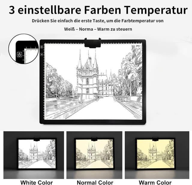 Detalle 2 de elice Leuchttisch A3 wiederaufladbar mit Ständer/Clip – LED-Lightpad für Diamond Painting, Zeichnen & mehr