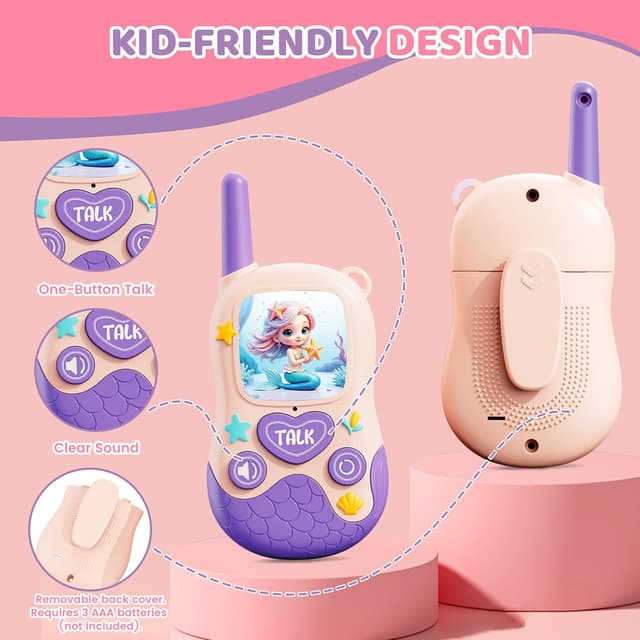 Detalle de Kids Mermaid Walkie Talkies Toy Set (2 Pack) for Ages 3–8 – Outdoor Camping & Garden Play
