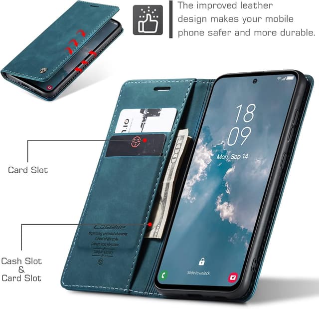 Detalle 2 de Cracedily Flip Wallet Leather Case for Samsung Galaxy A54 5G (Blue-Green) with Magnetic Closure & Kickstand