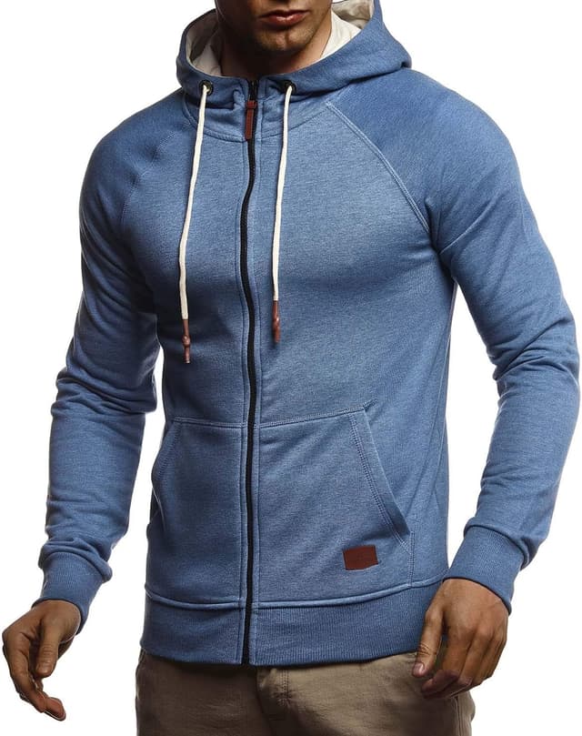 Detalle de Leif Nelson LN8124 – veste de survêtement à capuche homme en coton, coupe ajustée, noir