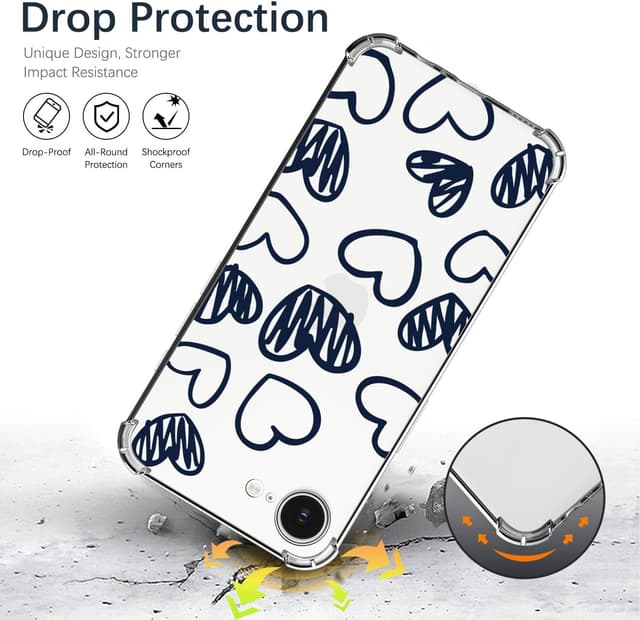 Detalle de Choeeu Transparent Hülle für iPhone 17e / 16e aus weichem TPU mit Herzen-Motiv