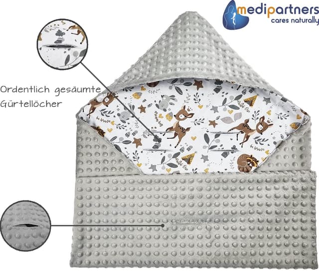 Detalle 2 de Medi Partners Einschlagdecke Baby 85x85 cm Baumwolle Minky