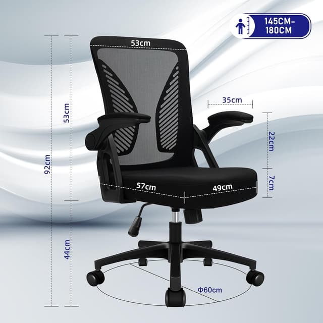 Detalle de Milacyee ergonomischer Bürostuhl mit Klapparmlehnen, Netzrücken und 360°-Drehfunktion