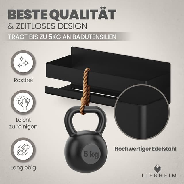 Detalle de LIEBHEIM Duschablage ohne Bohren – Badregal/Organizer für die Dusche (schwarz)
