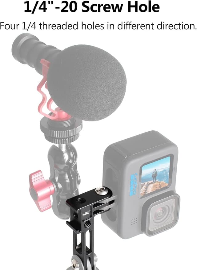 Detalle de HSU Vertical Mount for GoPro & action cameras – aluminium 90° camera adapter with 1/4 tripod holes and cold shoe bracket